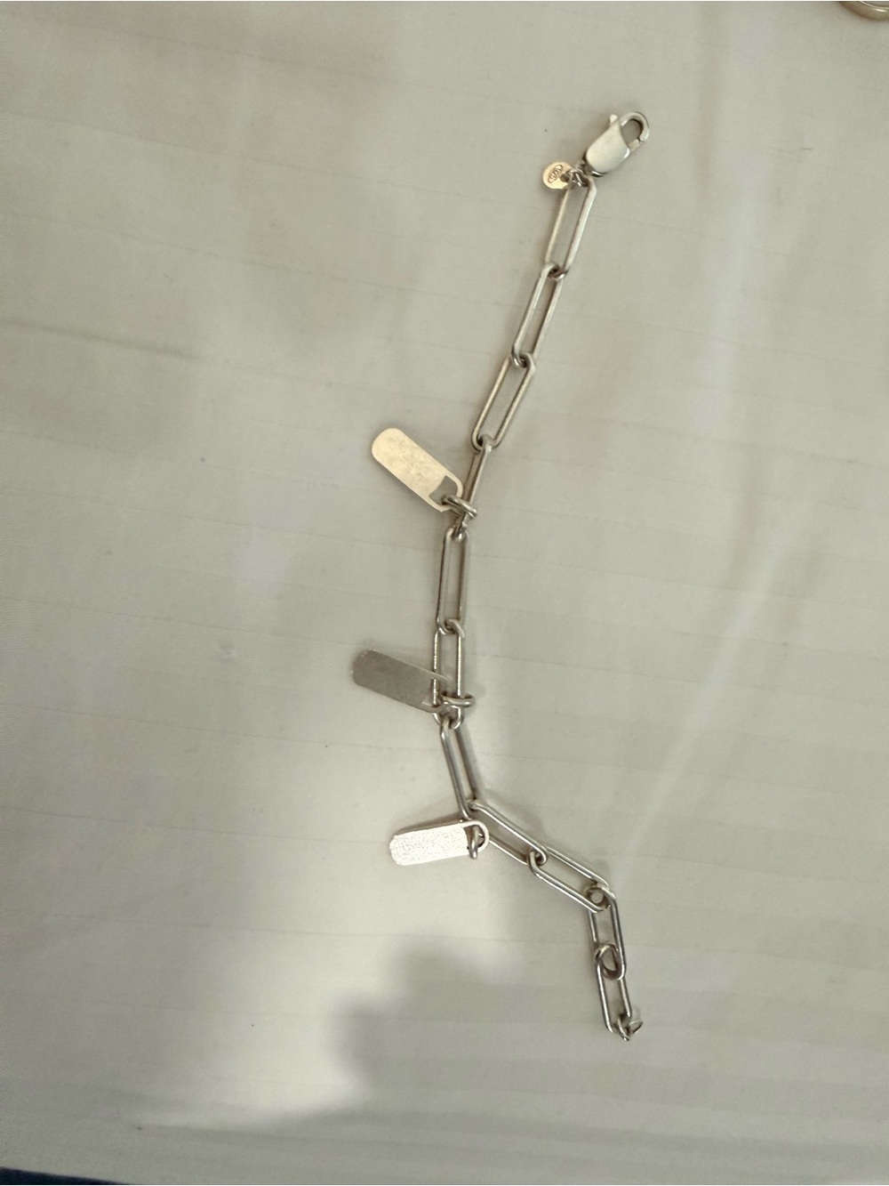 Zusko 925 Silver PaperClip Charm Bracelet with 3 Rectangular Tags
